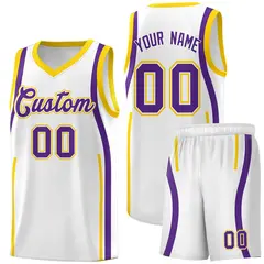 White Gold-Purple Ribbon Pattern Basketball Kits 1