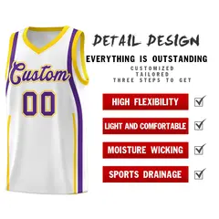 White Gold-Purple Ribbon Pattern Basketball Kits 2