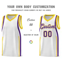 White Gold-Purple Ribbon Pattern Basketball Kits 3