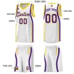 White Gold-Purple Ribbon Pattern Basketball Kits 5