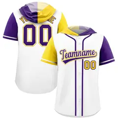 White Gold Purple Split Raglan Baseball Hoodie Jersey 1