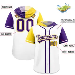 White Gold Purple Split Raglan Baseball Hoodie Jersey 2