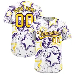 White Gold Purple Star Ink Graffiti Pattern Baseball Jersey