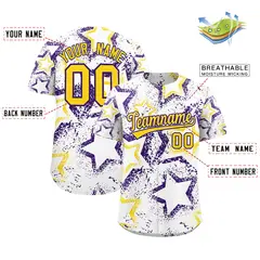 White Gold Purple Star Ink Graffiti Pattern Baseball Jersey 2