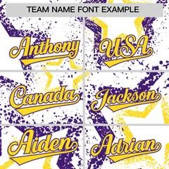 White Gold Purple Star Ink Graffiti Pattern Baseball Jersey 3