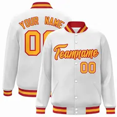 White Gold-Red Classic Varsity Full-Snap Letterman Jacket 1