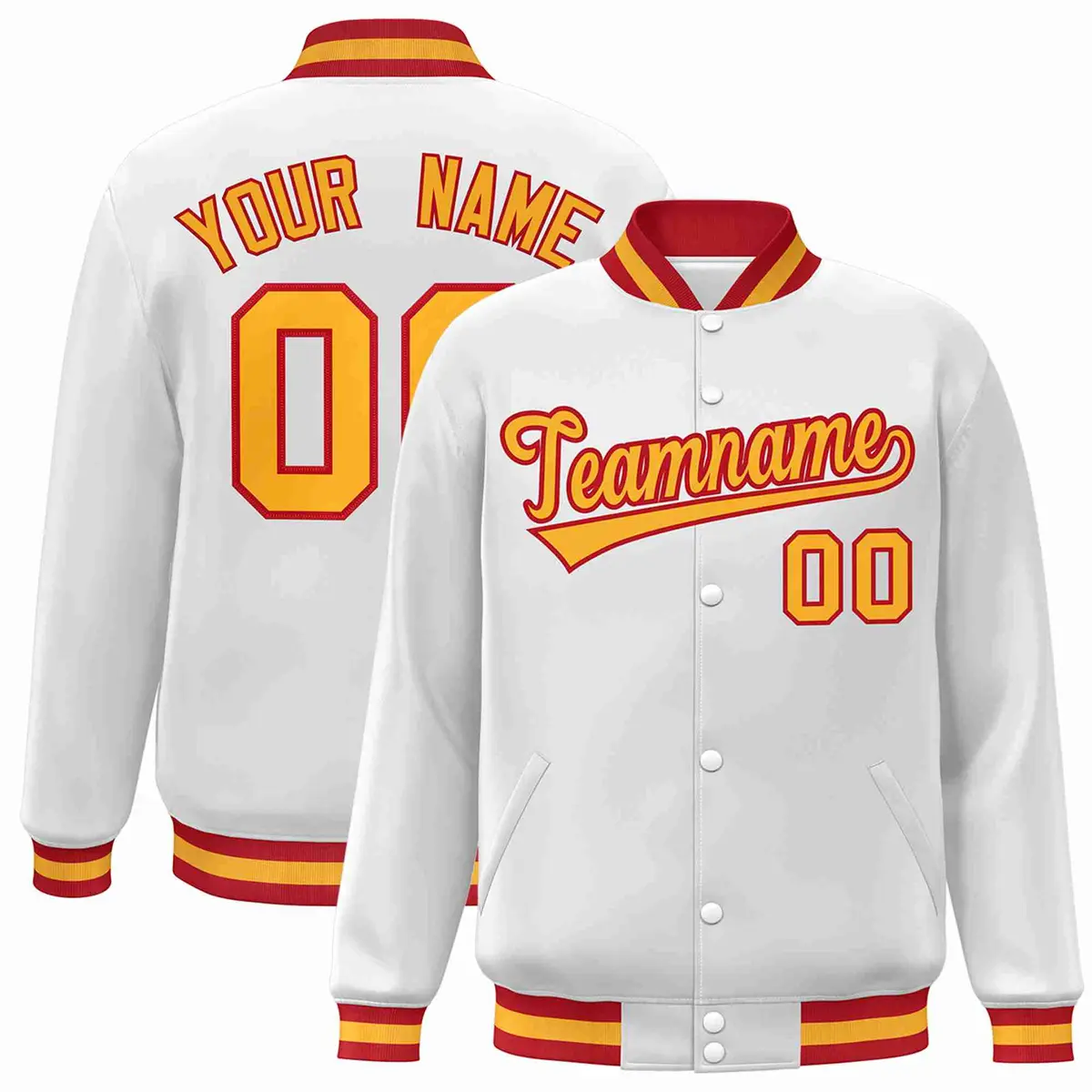 White Gold-Red Classic Varsity Full-Snap Letterman Jacket