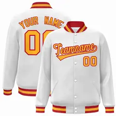 White Gold-Red Classic Varsity Full-Snap Letterman Jacket 1