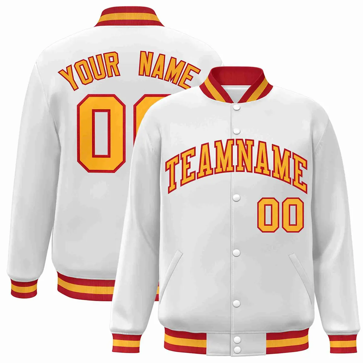White Gold-Red Classic Varsity Full-Snap Letterman Jacket