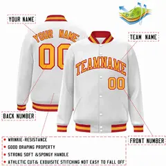 White Gold-Red Classic Varsity Full-Snap Letterman Jacket 2