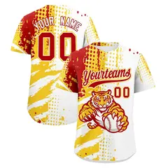 White Gold Red Full-Snap Tiger Graffiti Baseball Jersey