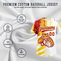 White Gold Red Full-Snap Tiger Graffiti Baseball Jersey 3