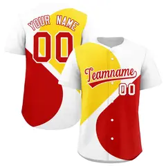 White Gold-Red Half Heart Color Block Baseball Jersey