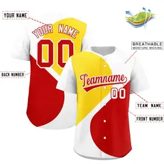 White Gold-Red Half Heart Color Block Baseball Jersey 2
