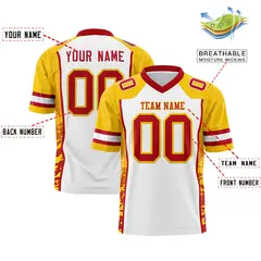 White Gold-Red Raglan Side Pattern Football Jersey 2