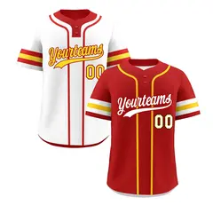 White Gold Red Reversible Two-Button Baseball Jersey