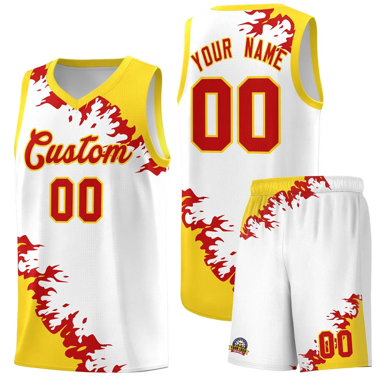 White Gold-Red Sparkle Pattern Basketball Kits