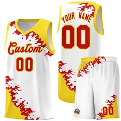White Gold-Red Sparkle Pattern Basketball Kits