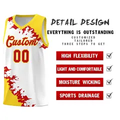 White Gold-Red Sparkle Pattern Basketball Kits 2