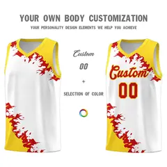 White Gold-Red Sparkle Pattern Basketball Kits 3