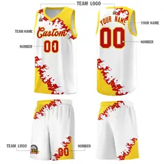 White Gold-Red Sparkle Pattern Basketball Kits 5