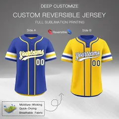 White Gold Royal Blue Reversible Two-Button Baseball Jersey 2