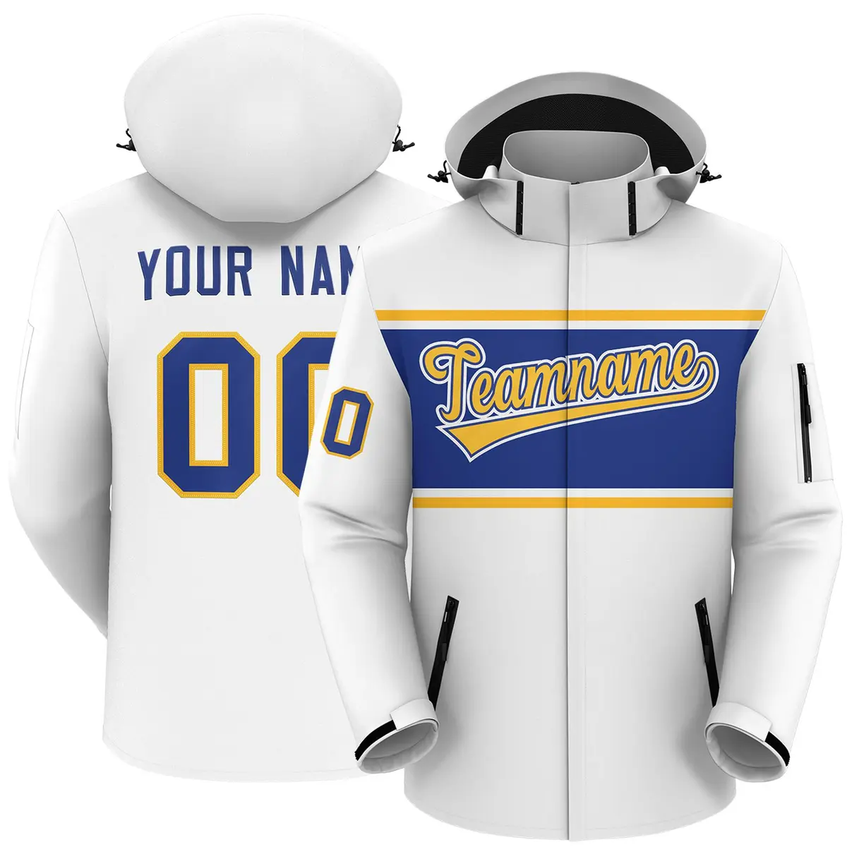 White Gold-Royal Color Block Hooded Waterproof Outdoor Jacket
