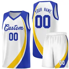 White Gold-Royal Color Block Team Basketball Jersey
