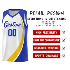 White Gold-Royal Color Block Team Basketball Jersey 4