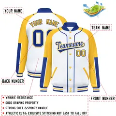White Gold-Royal Raglan Full-Snap Letterman Baseball Jacket 2