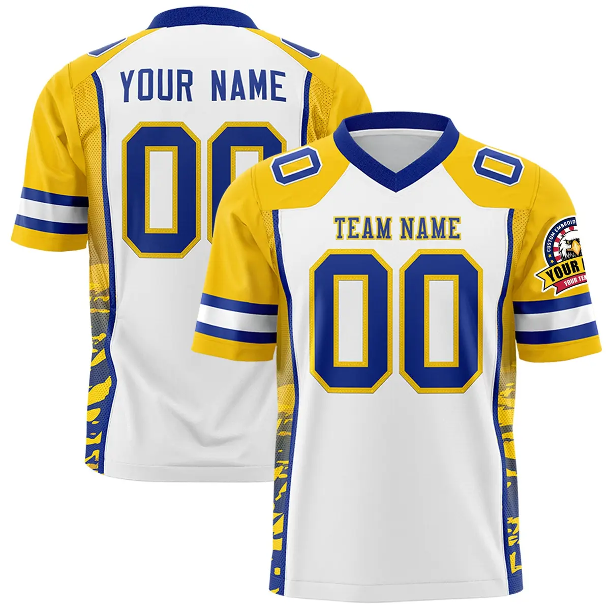 White Gold-Royal Raglan Side Pattern Football Jersey