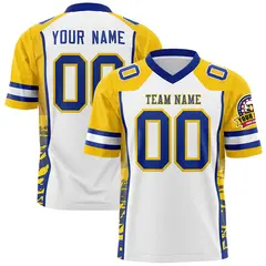 White Gold-Royal Raglan Side Pattern Football Jersey 1