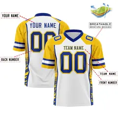 White Gold-Royal Raglan Side Pattern Football Jersey 2
