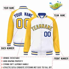 White Gold-Royal Raglan Sleeve Full-Snap Varsity Letterman Jacket 2
