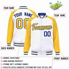 White Gold-Royal Raglan Sleeve Full-Snap Varsity Letterman Jacket 2