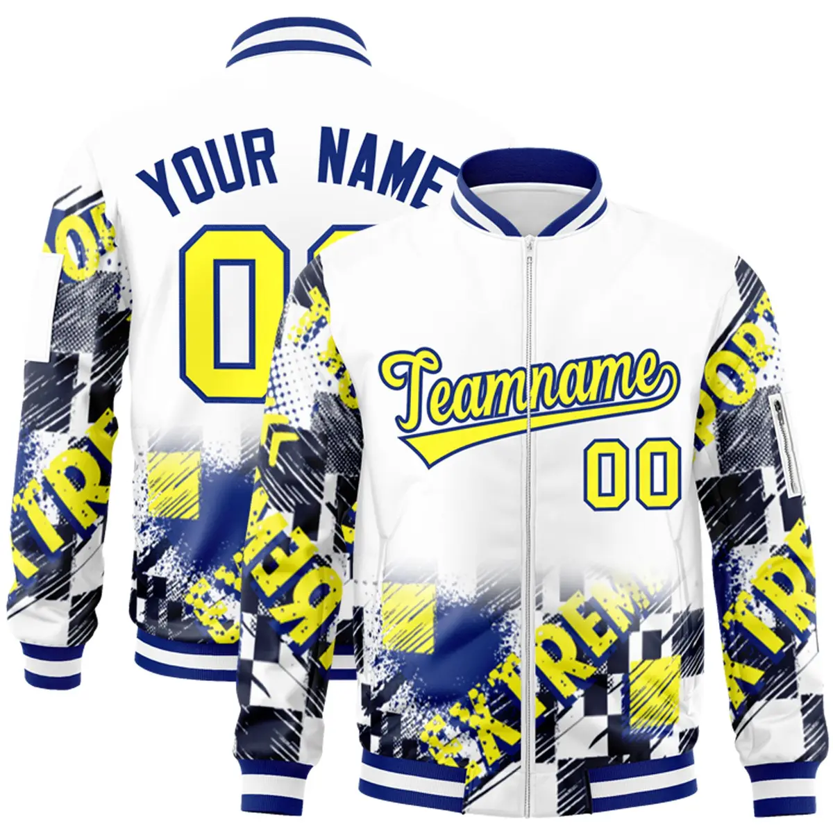 White Gold-Royal Street Graffiti Varsity Letterman Jacket