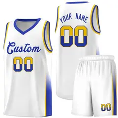 White Gold Royal Two Tone Font Basketball Jersey