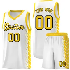 White Gold Side Symmetrical Line Pattern Basketball Jersey 1
