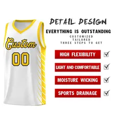 White Gold Side Symmetrical Line Pattern Basketball Jersey 2