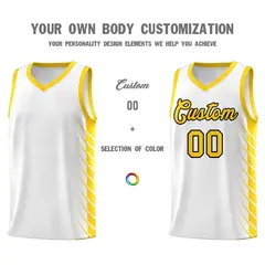 White Gold Side Symmetrical Line Pattern Basketball Jersey 3