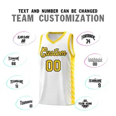 White Gold Side Symmetrical Line Pattern Basketball Jersey 4