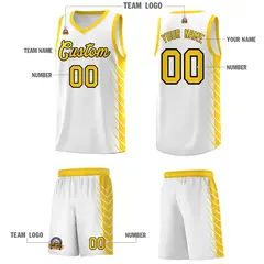 White Gold Side Symmetrical Line Pattern Basketball Jersey 5