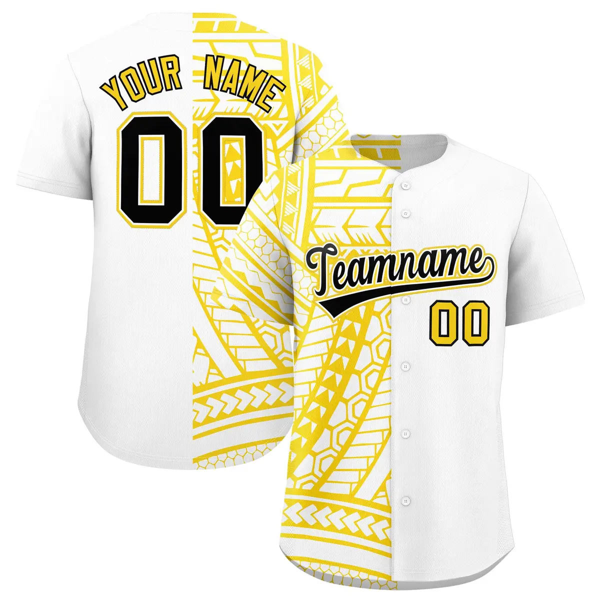 White Gold Split Tribal Pattern Baseball Jersey
