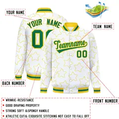 White Gold Star Pattern Varsity Full-Snap Letterman Baseball Jacket 2