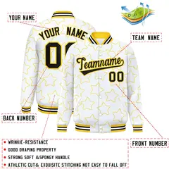 White Gold Star Pattern Varsity Full-Snap Letterman Baseball Jacket 2