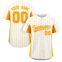 White Gold Stripe Full Button Authentic Baseball Jersey