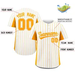 White Gold Stripe Full Button Authentic Baseball Jersey 2
