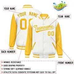 White Gold Stripe Varsity Bomber Jacket with Raglan Sleeves 2