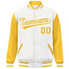 White Gold Stripe Varsity Bomber Jacket with Raglan Sleeves 3