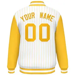 White Gold Stripe Varsity Bomber Jacket with Raglan Sleeves 4
